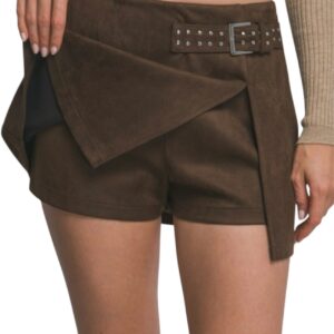 Suede Mini Skirt buckle Choco Brown